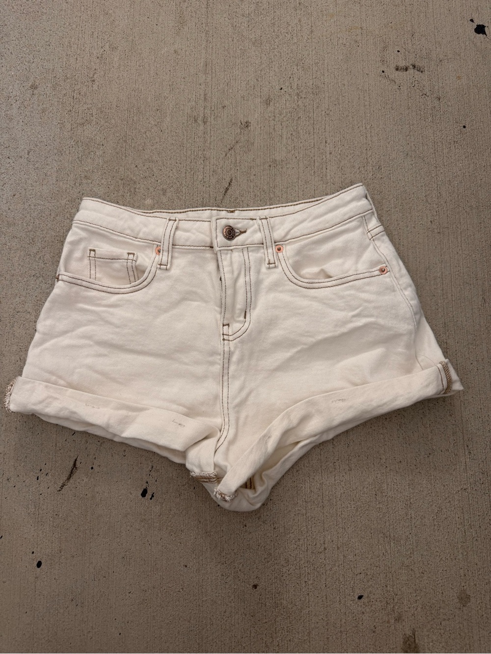 White Contrast Stitch Denim Shorts